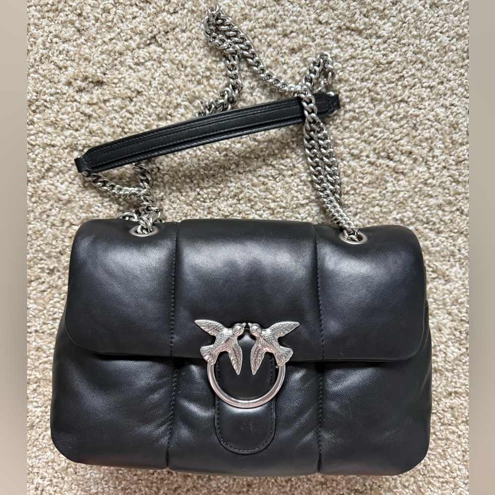 PINKO Black nappa Leather quilted Chain Shoulder Bag